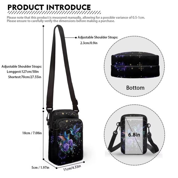 Hummingbird Small Crossbody Bag Canvas Cross Body Purses Rose Mini :P - Picture 5 of 6